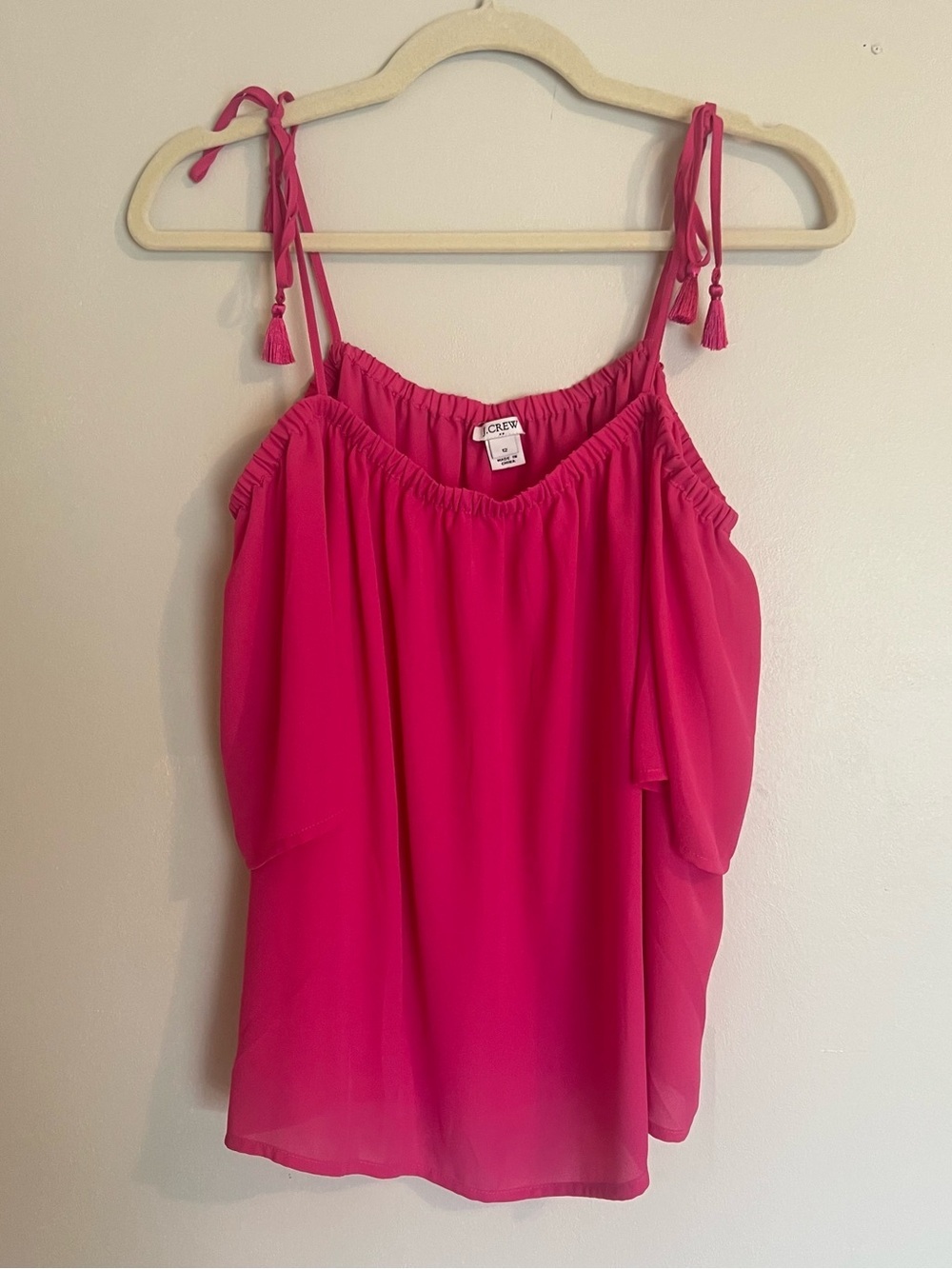 J. Crew Hot Pink Tie-Shoulder Short Sleeve top